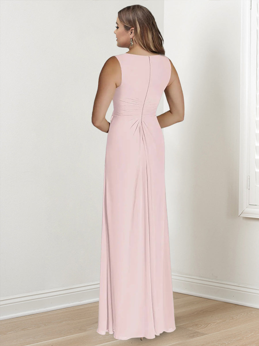 Sheath/Column V-Neck Sleeveless Floor-Length Plus Size Mother Of The Bride Dresses With Wraps BabaMila