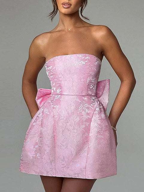 A Line/Princess Strapless Sleeveless Short/Mini Party Dance Cocktail Homecoming Dress with Bowknot BabaMila