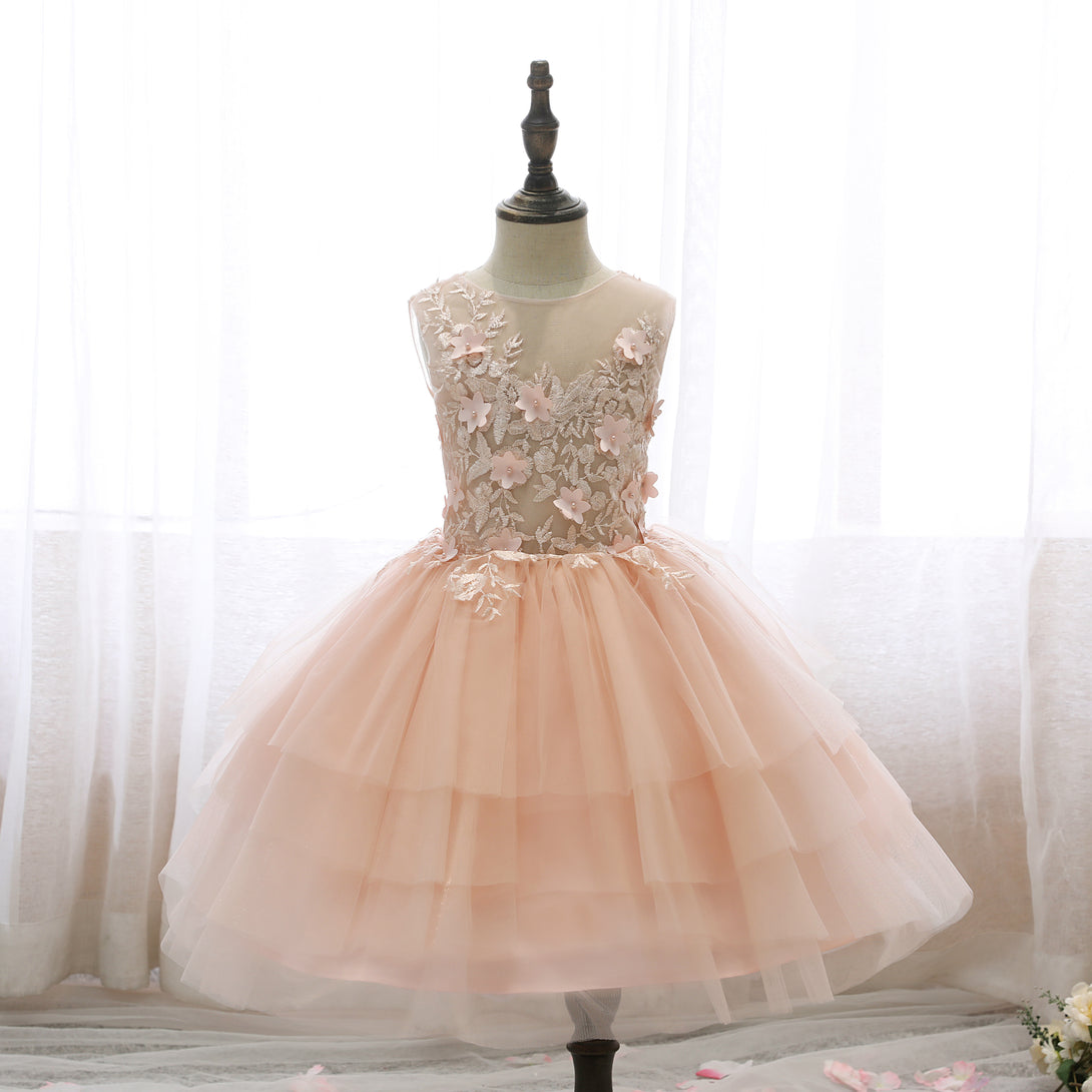 Boat Neck Sleeveless Knee-Length Lace/Tulle Holiday＆Christmas Dresses With 3D Flower/Appliques Gidiondress