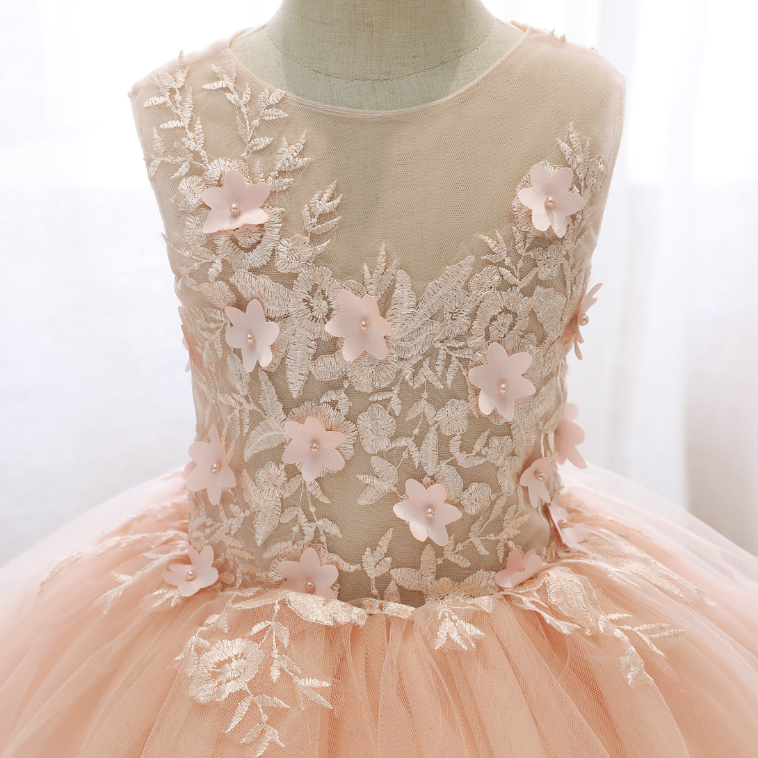 Boat Neck Sleeveless Knee-Length Lace/Tulle Holiday＆Christmas Dresses With 3D Flower/Appliques Gidiondress