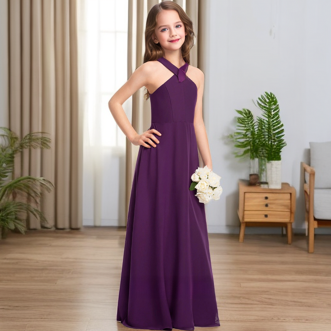 Crisscross Halter Royal Blue Chiffon Junior Bridesmaid Dress Gidiondress Purple 12M