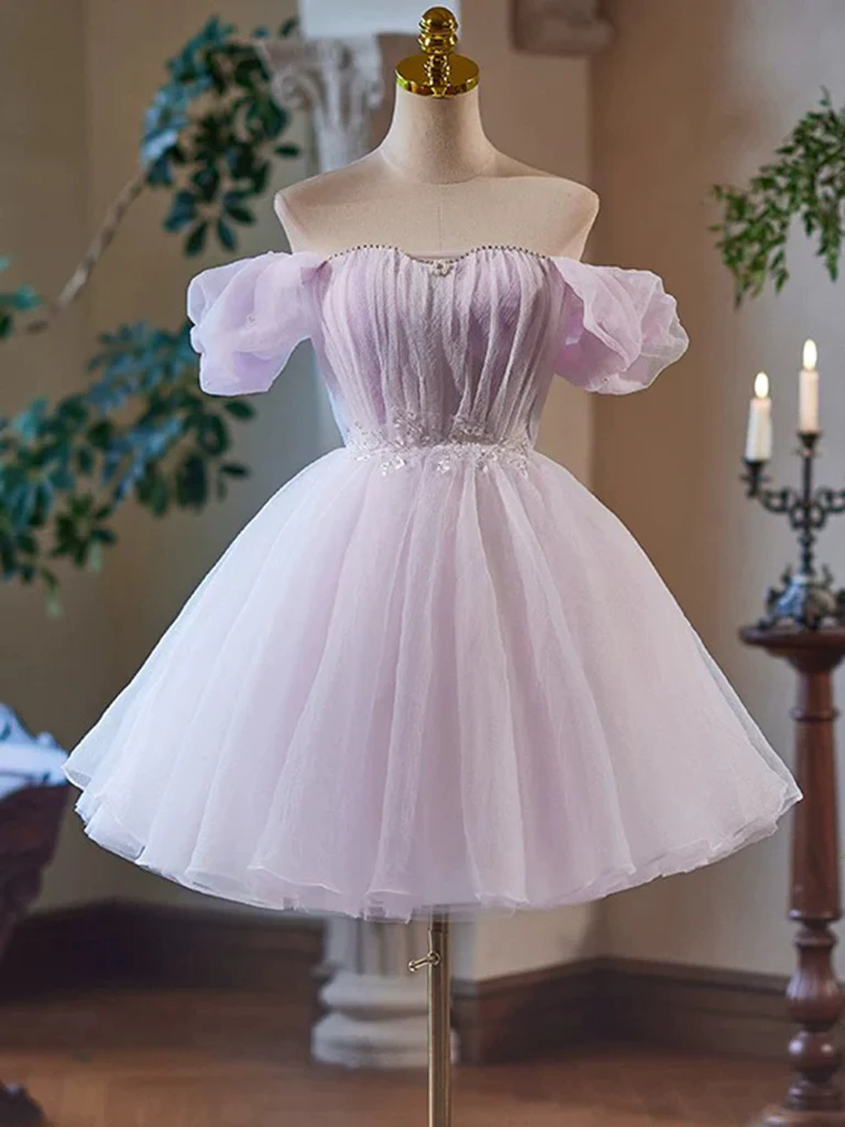 A-Line Tulle Purple Short Prom Dress, Purple Homecoming Dress Homecoming Dress BabaMila