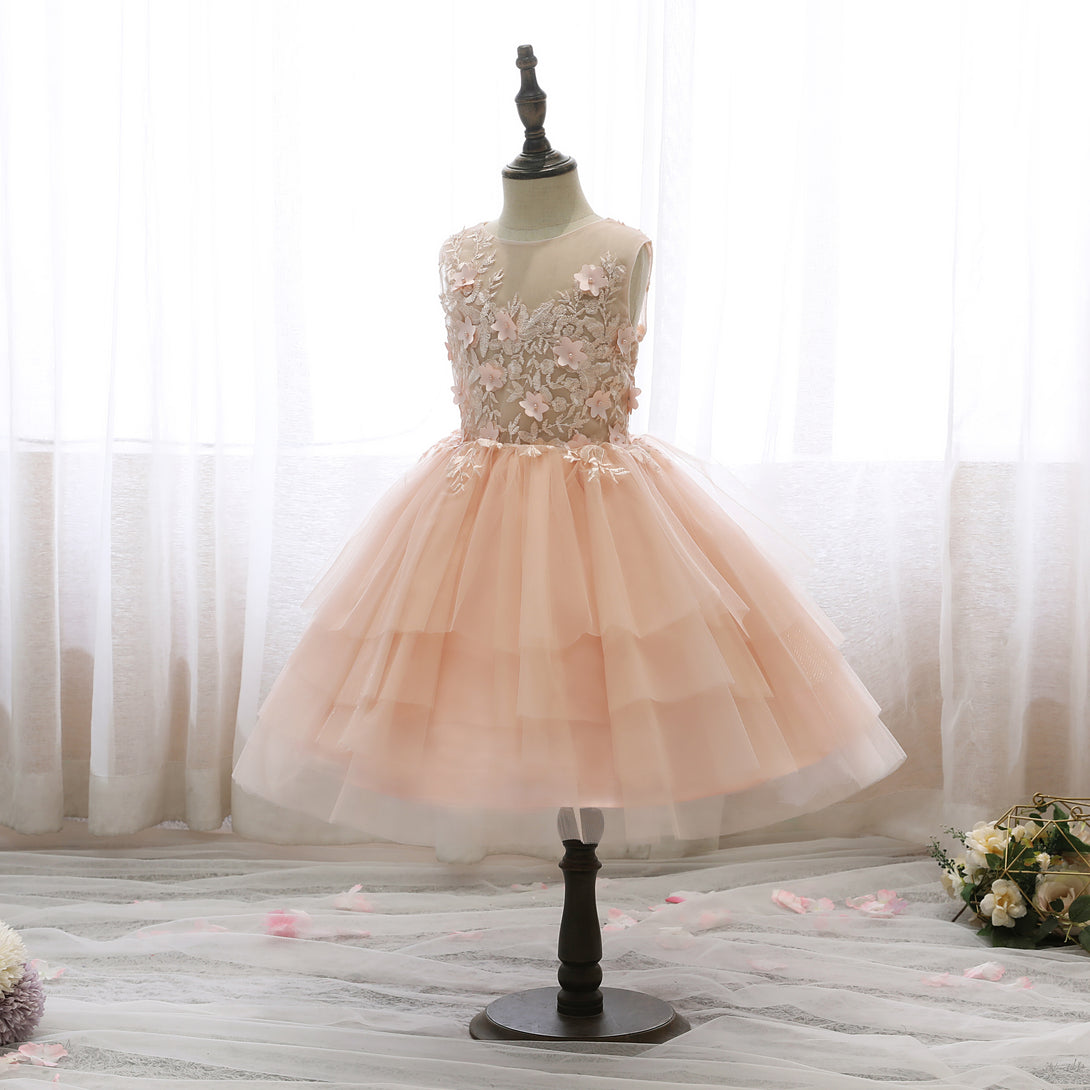 Boat Neck Sleeveless Knee-Length Lace/Tulle Holiday＆Christmas Dresses With 3D Flower/Appliques Gidiondress