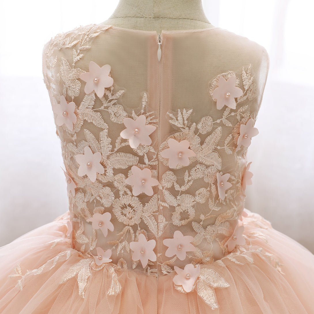 Boat Neck Sleeveless Knee-Length Lace/Tulle Holiday＆Christmas Dresses With 3D Flower/Appliques Gidiondress