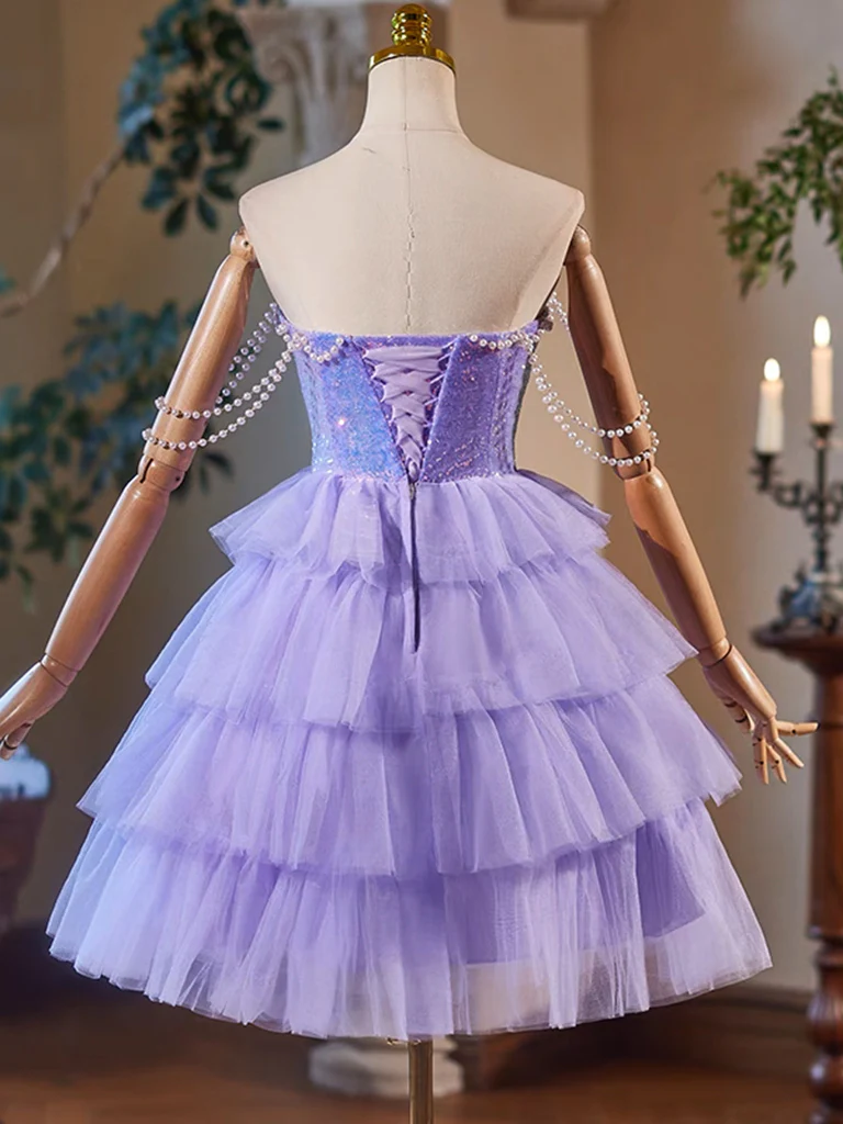 A-Line Sweetheart Neck Purple Short Prom Dress, Purple Homecoming Dress Homecoming Dress BabaMila
