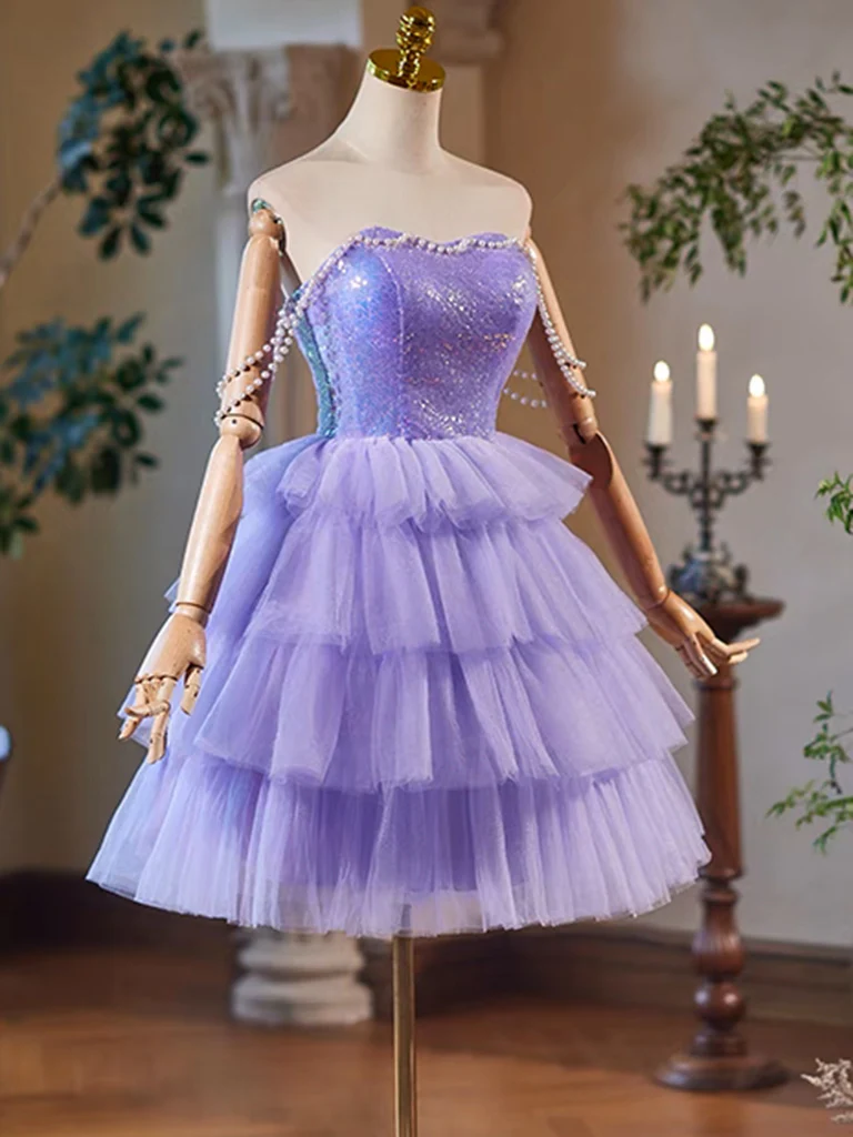 A-Line Sweetheart Neck Purple Short Prom Dress, Purple Homecoming Dress Homecoming Dress BabaMila