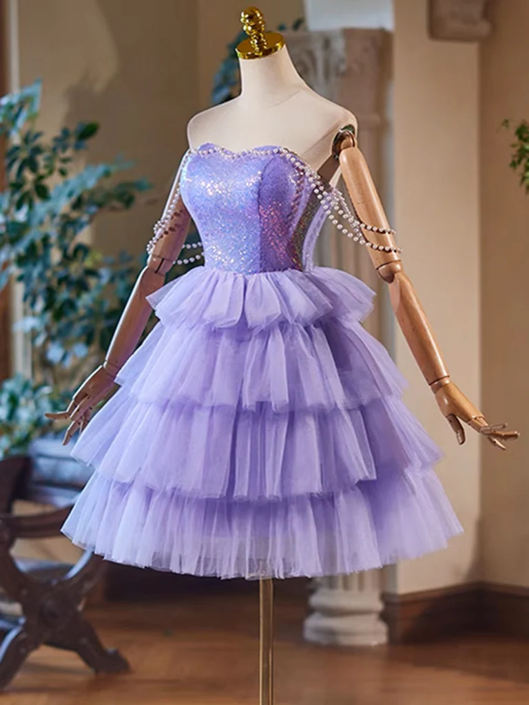 A-Line Sweetheart Neck Purple Short Prom Dress, Purple Homecoming Dress Homecoming Dress BabaMila
