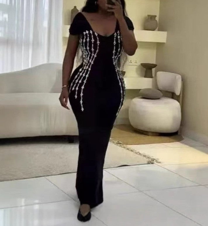 Sheath/Column V Neck Mother Of The Bride Dresses Short Sleeves Party Dresses Ankle-Length Stretch Satin BabaMila