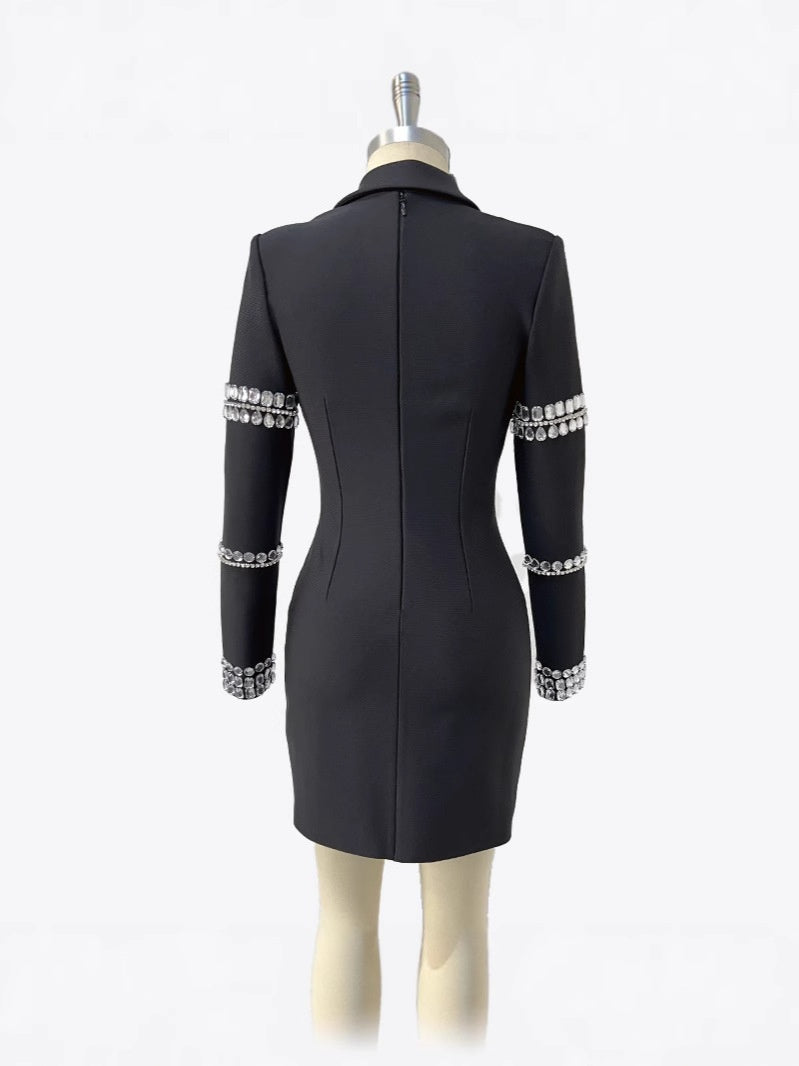 Sheath/Column V-Neck Women's Suits Long Sleeves Party Knee-Length Stretch Satin BabaMila