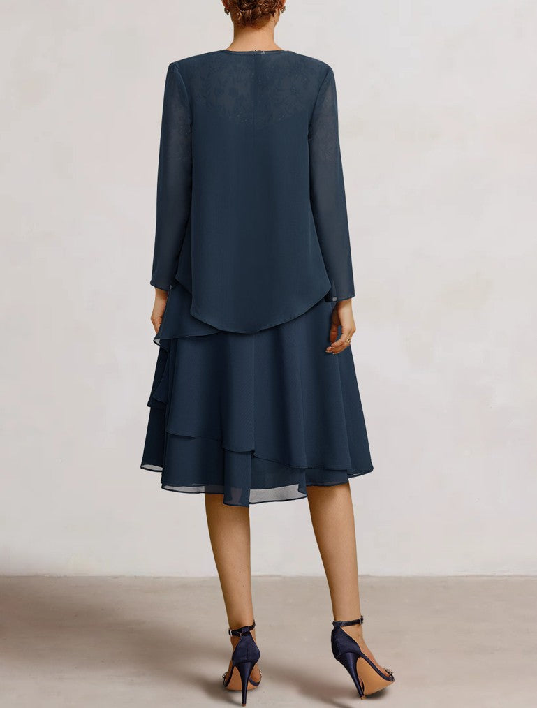 2 Pieces A-Line Scoop Chiffon Mother Of The Bride Dresses Sleeveless Knee-Length With Ruffles BabaMila