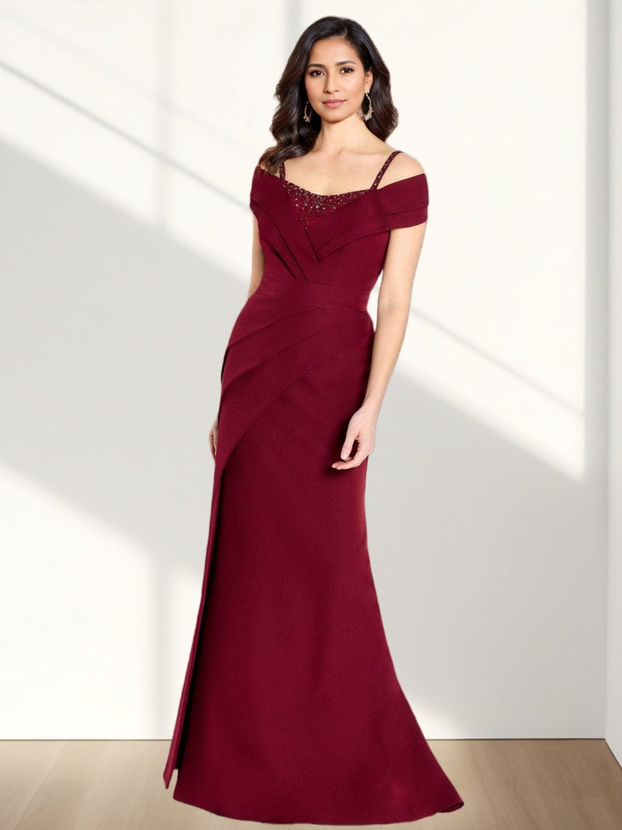 Trumpet/Mermaid Off-The-Shoulder Evening Dresses Floor-Length Party Dresses Pleated BabaMila