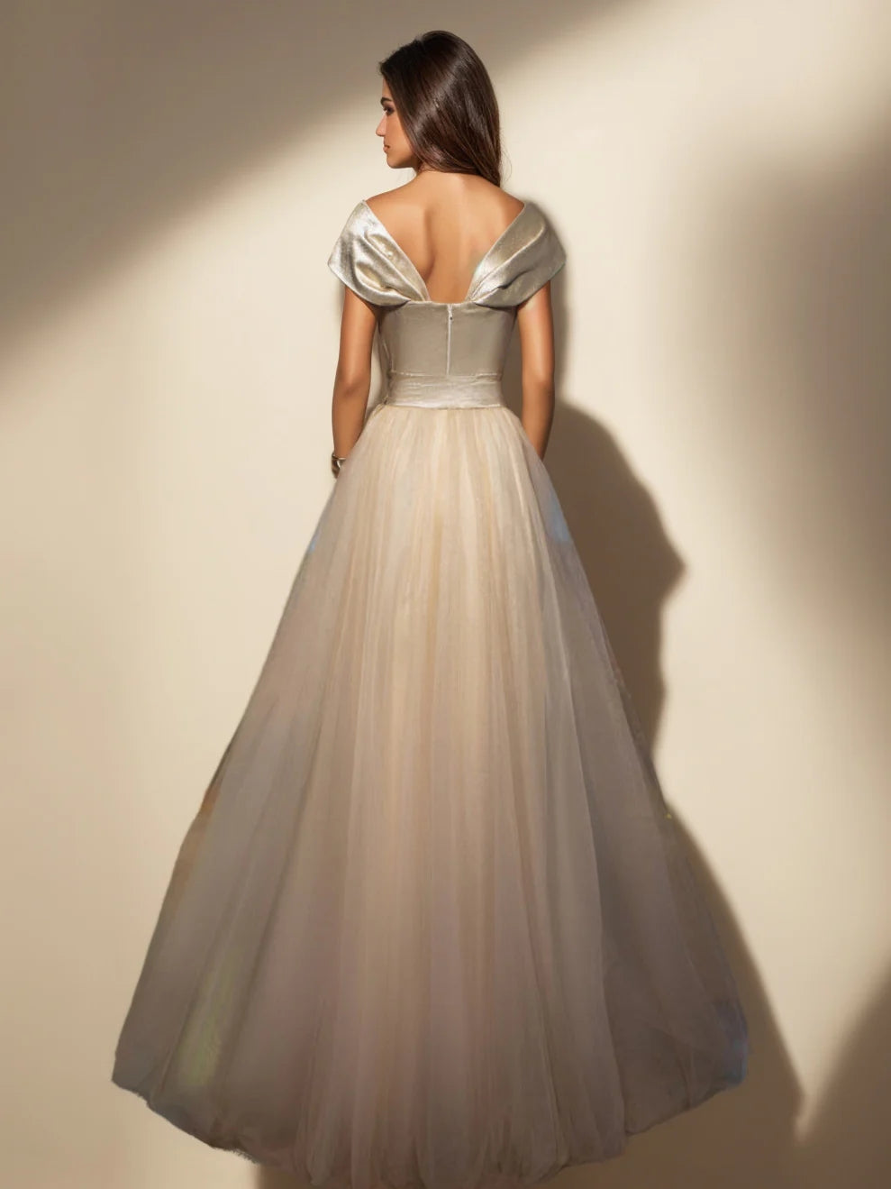 A-Line/Princess Sweetheart Off-the-Shoulder Sleeveless Floor-length Prom Evening Dresses with Split Slit & Bow BabaMila