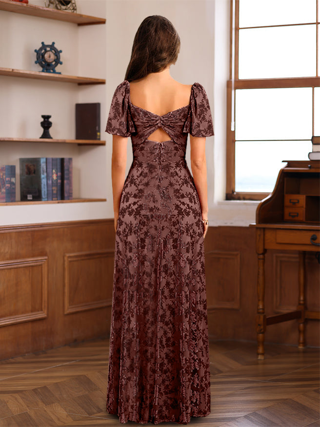 A-Line/Princess Wedding Guest Dresses Short Sleeves Floor-Length With Split Side BabaMila