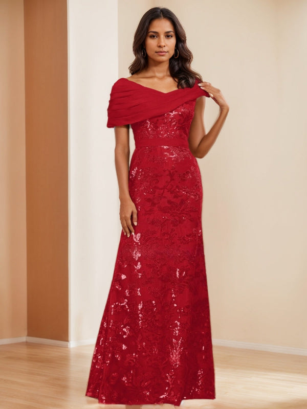 Sheath/Column Off-The-Shoulder Mother Of The Bride Dresses Sequins Floor-Length BabaMila