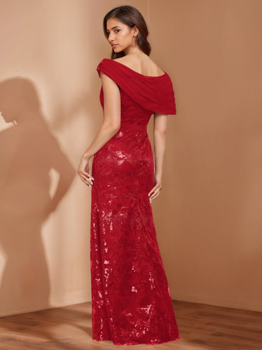 Sheath/Column Off-The-Shoulder Mother Of The Bride Dresses Sequins Floor-Length BabaMila