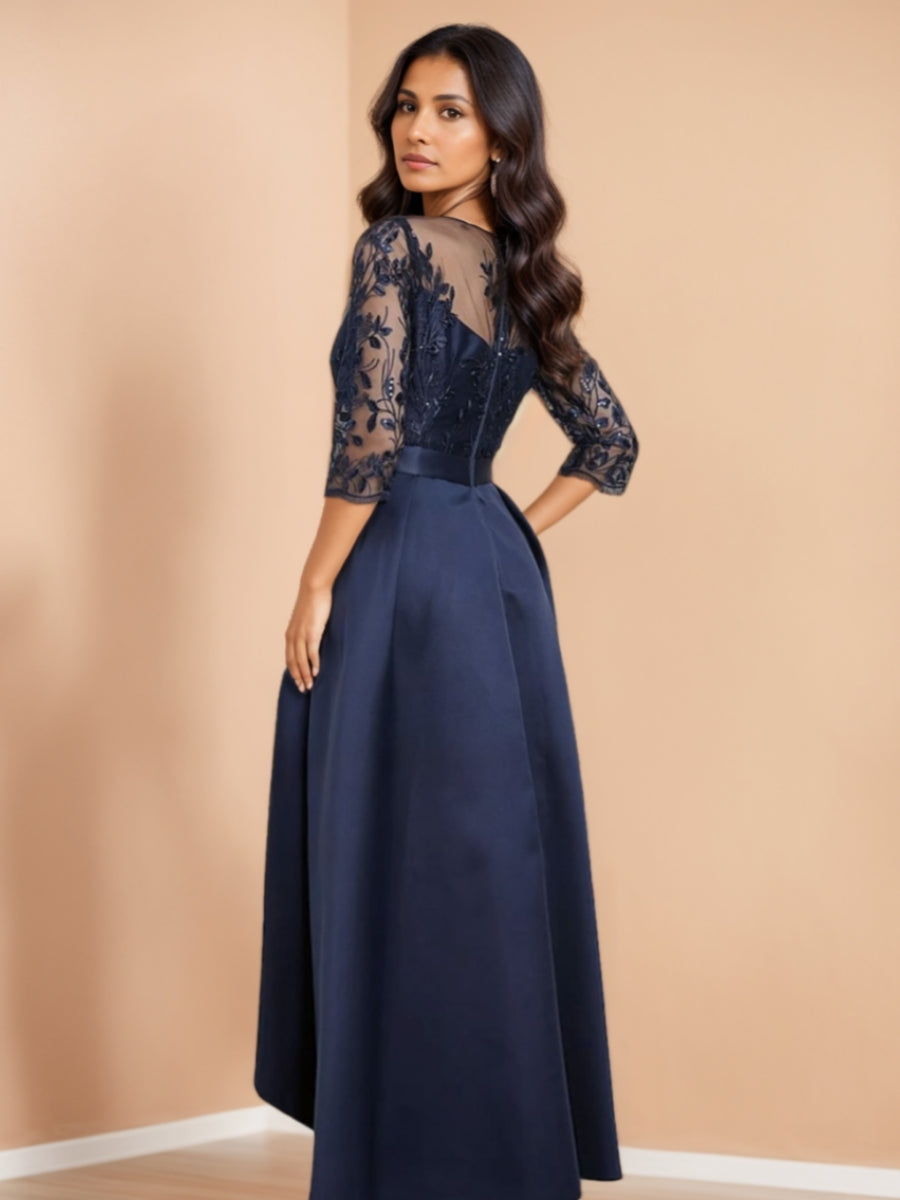 A-Line/Princess Half Sleeves Mother Of The Bride Dresses With Lace Asymmetrical Satin BabaMila