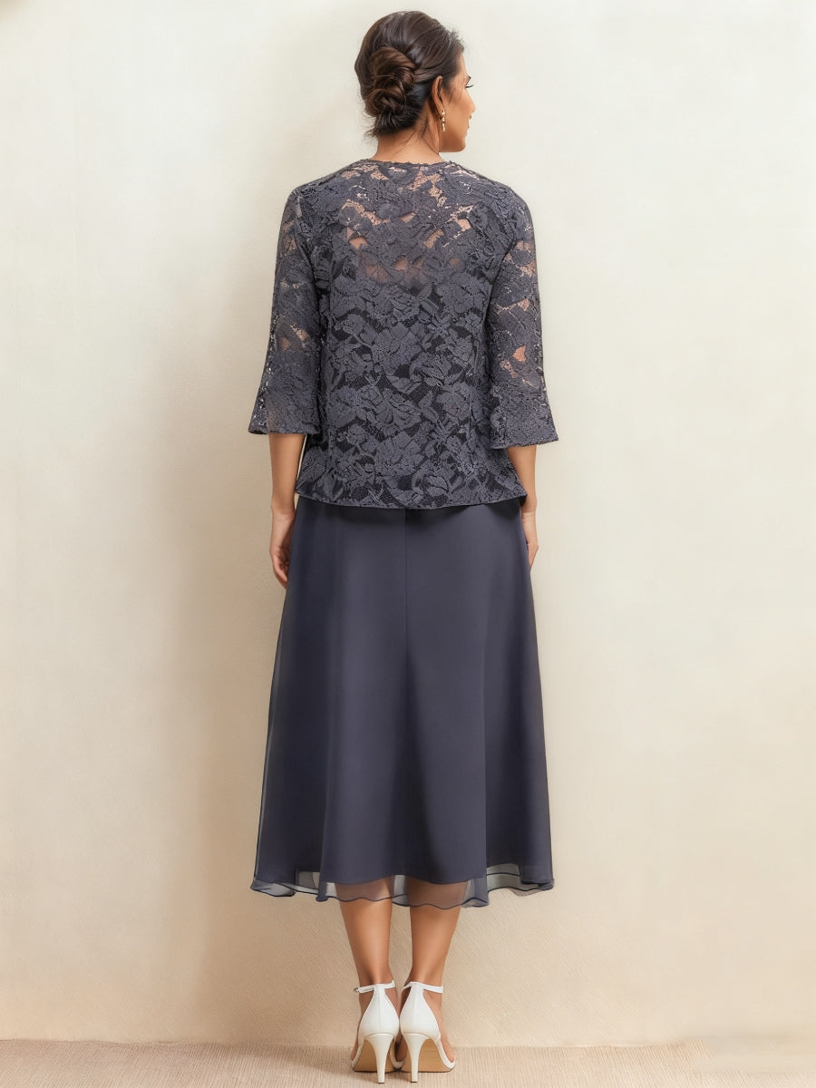 A-Line/Princess Half Sleeves Tea-Length Mother Of The Bride Dresses With Jacket Lace BabaMila