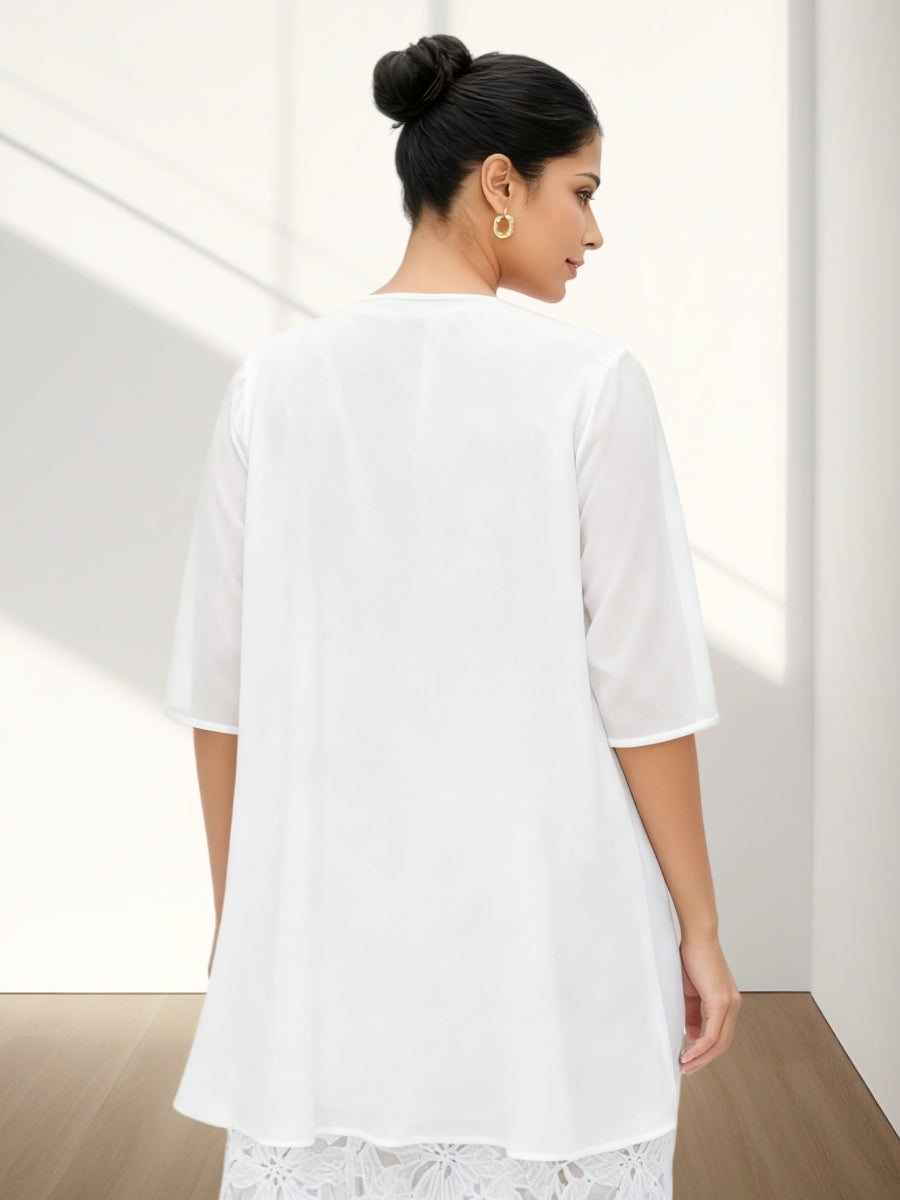 Sheath/Column V-Neck Knee-Length Mother Of The Bride Dresses With Jacket Half Sleeves Lace BabaMila