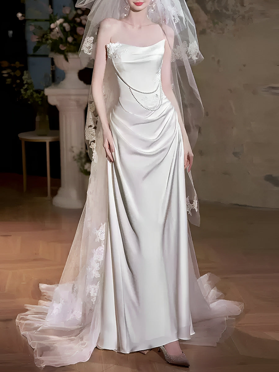 Trumpet/Mermaid Strapless Sleeveless Wedding Dresses with Beadings & Lace Appliques BabaMila