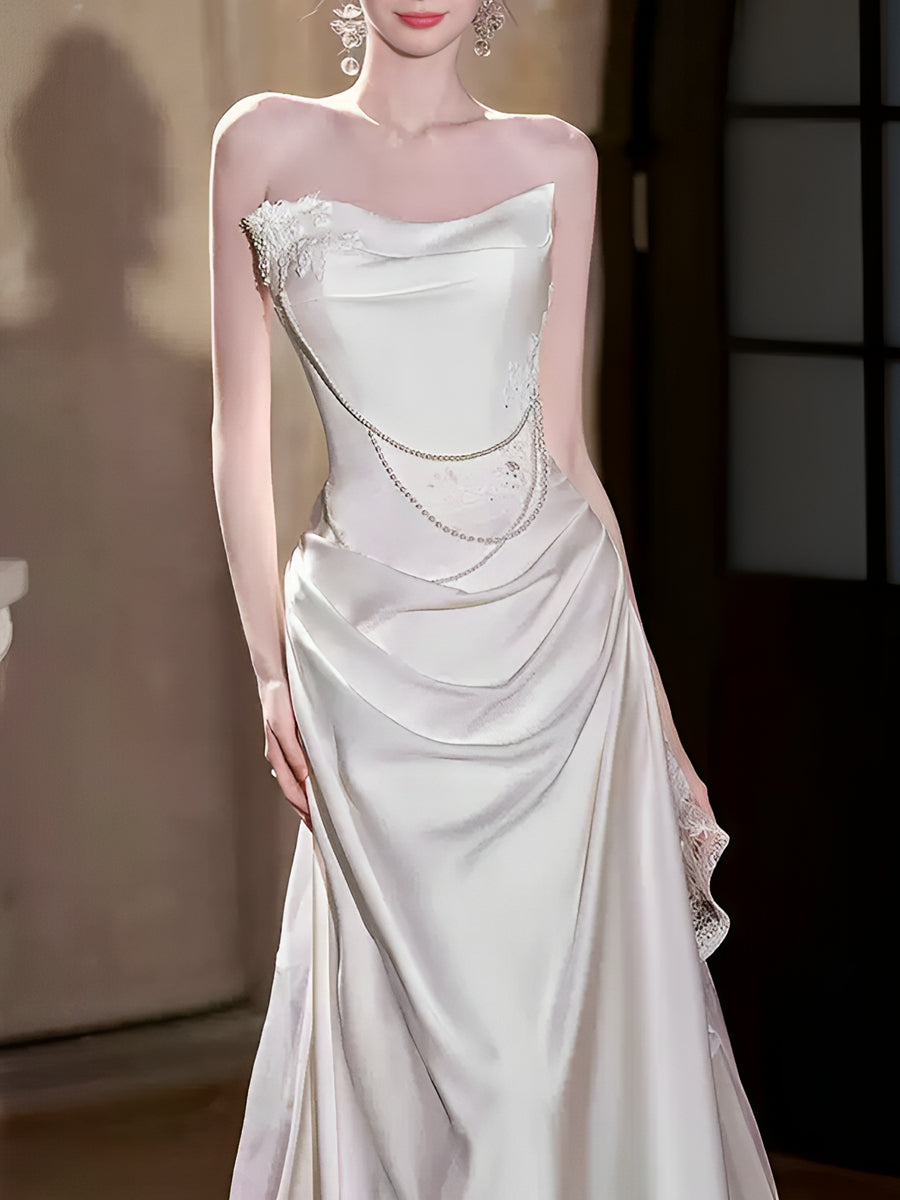 Trumpet/Mermaid Strapless Sleeveless Wedding Dresses with Beadings & Lace Appliques BabaMila