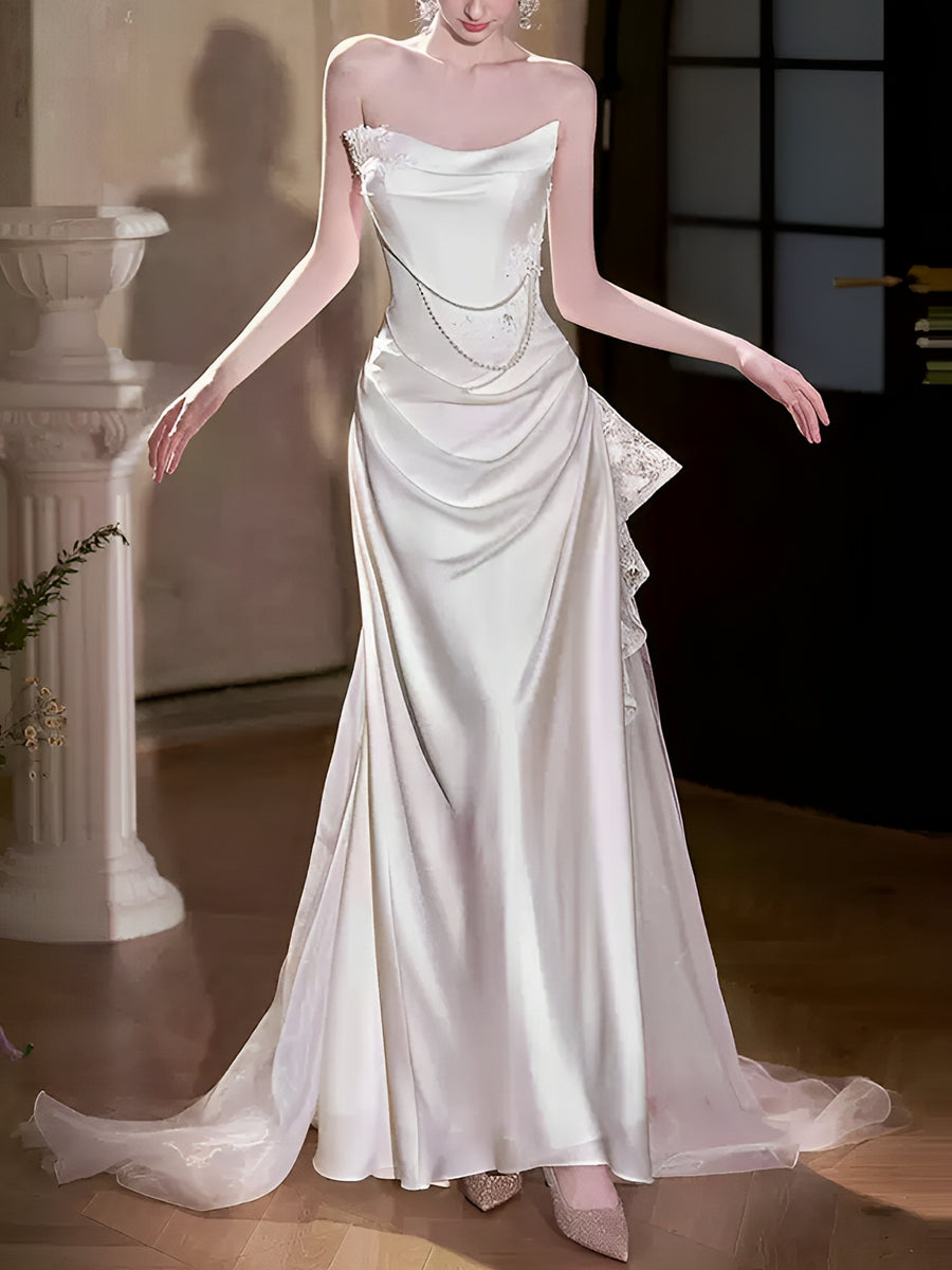 Trumpet/Mermaid Strapless Sleeveless Wedding Dresses with Beadings & Lace Appliques BabaMila