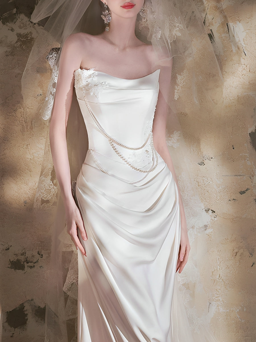 Trumpet/Mermaid Strapless Sleeveless Wedding Dresses with Beadings & Lace Appliques BabaMila