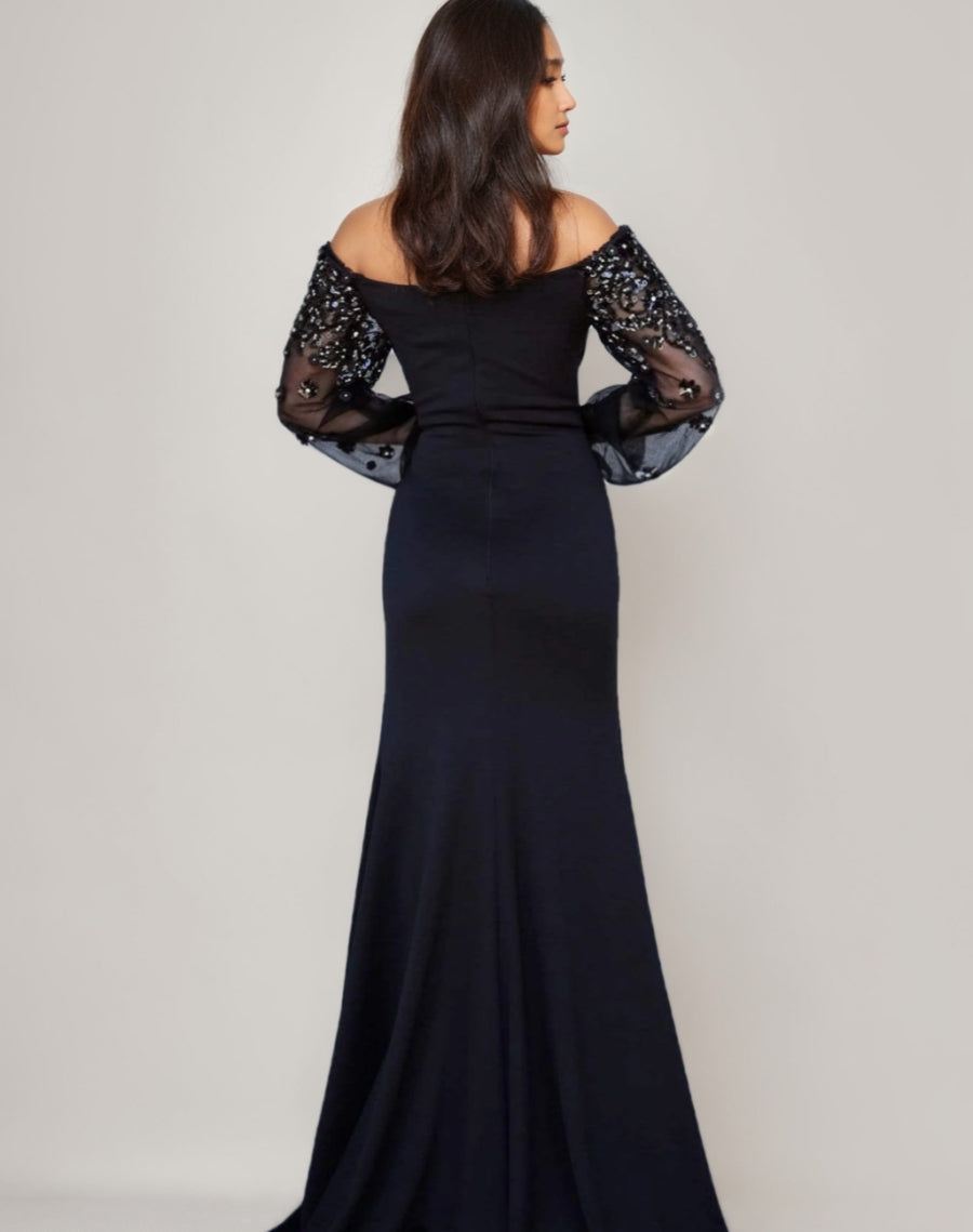 Sheath/Column Scoop Floor-Length Mother Of The Bride Dresses Long Sleeves Pleats BabaMila