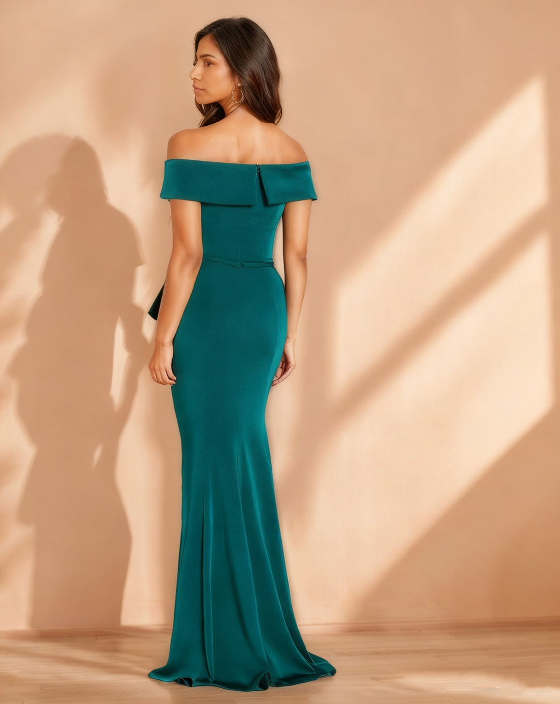 Sheath/Column Off-The-Shoulder Evening Dresses Draped Party Dresses Floor-Length With Split Side BabaMila