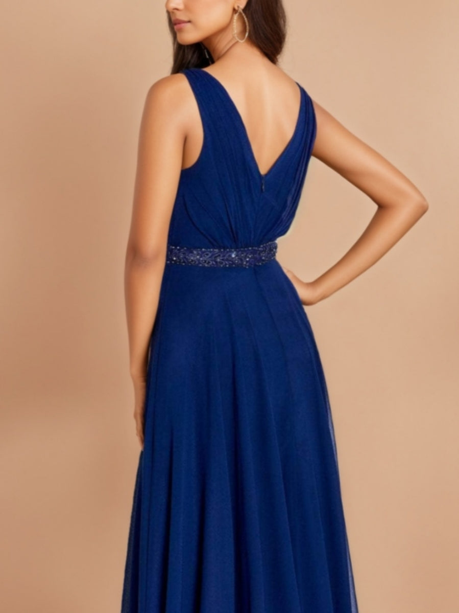 A-Line/Princess V-Neck Chiffon Mother Of The Bride Dresses With Pleated Floor-Length BabaMila