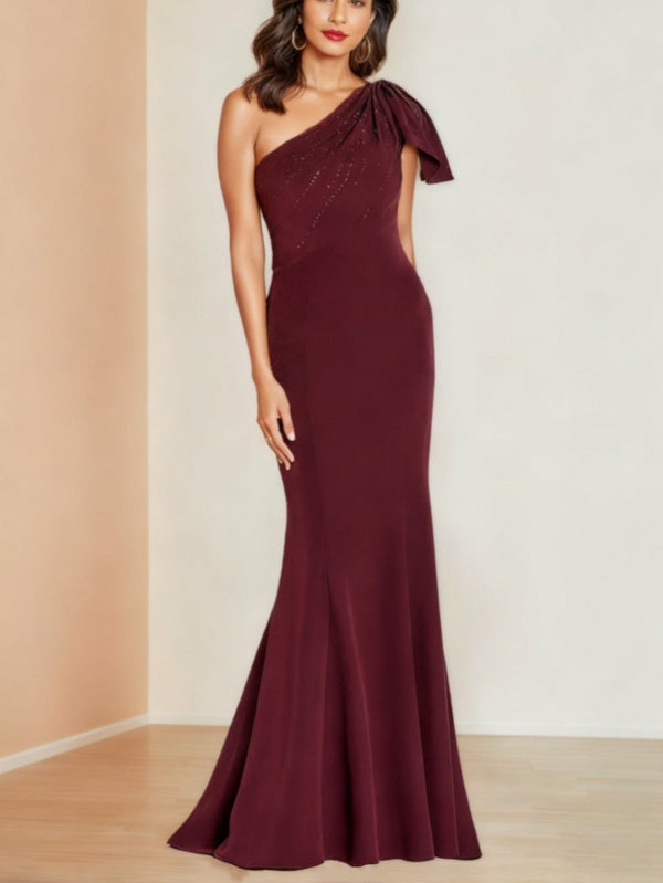 Trumpet/Mermaid One-Shoulder Floor-Length Evening Dresses Ruched Party Dresses BabaMila