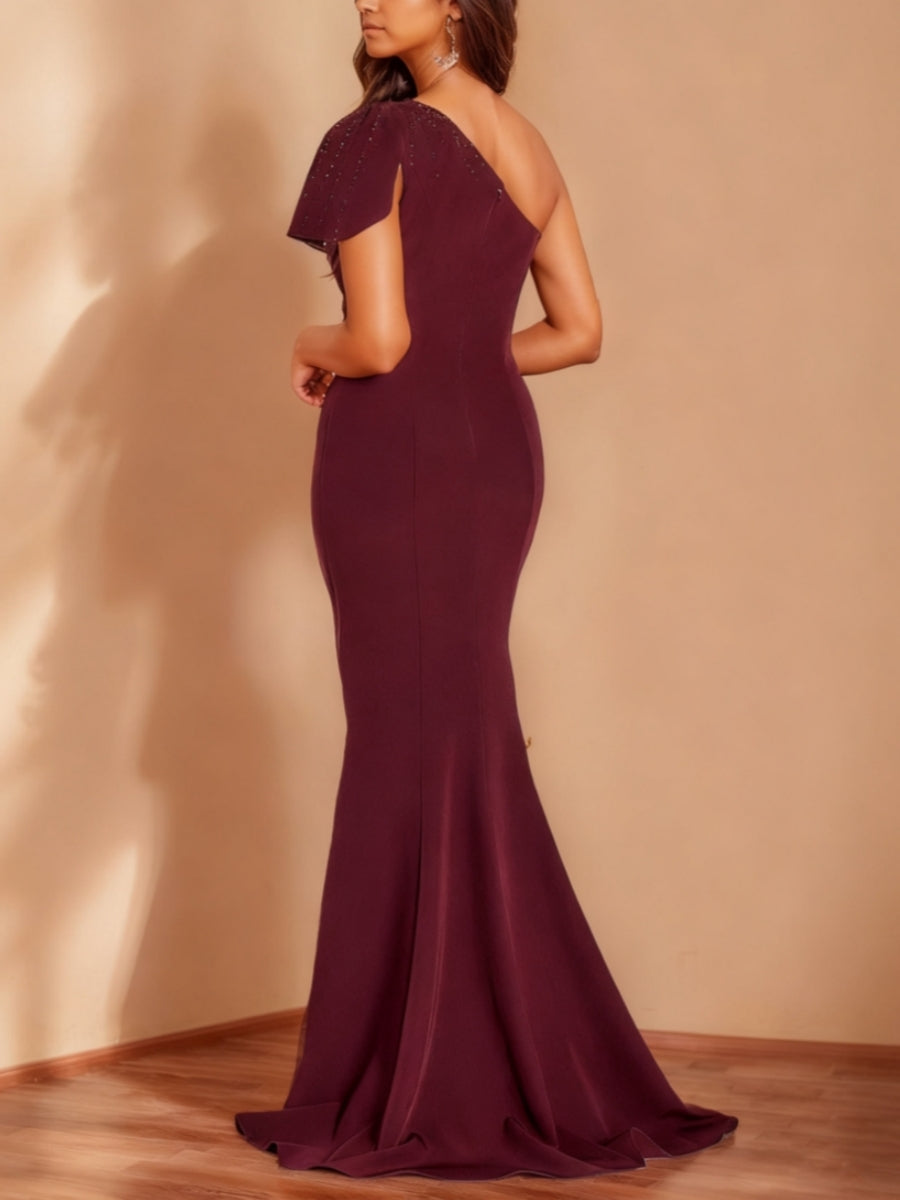 Trumpet/Mermaid One-Shoulder Floor-Length Evening Dresses Ruched Party Dresses BabaMila