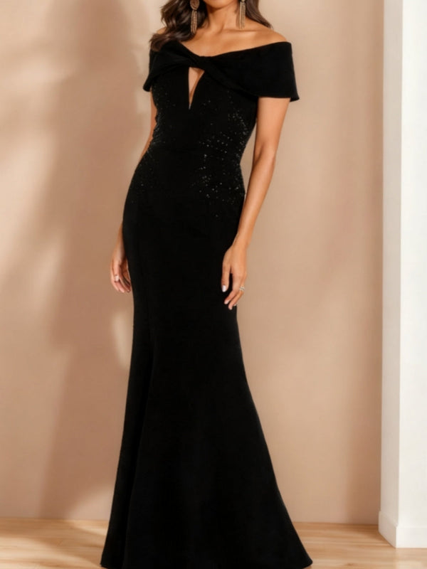 Trumpet/Mermaid Off-The-Shoulder Evening Dresses Floor-Length Party Dresses Beading BabaMila