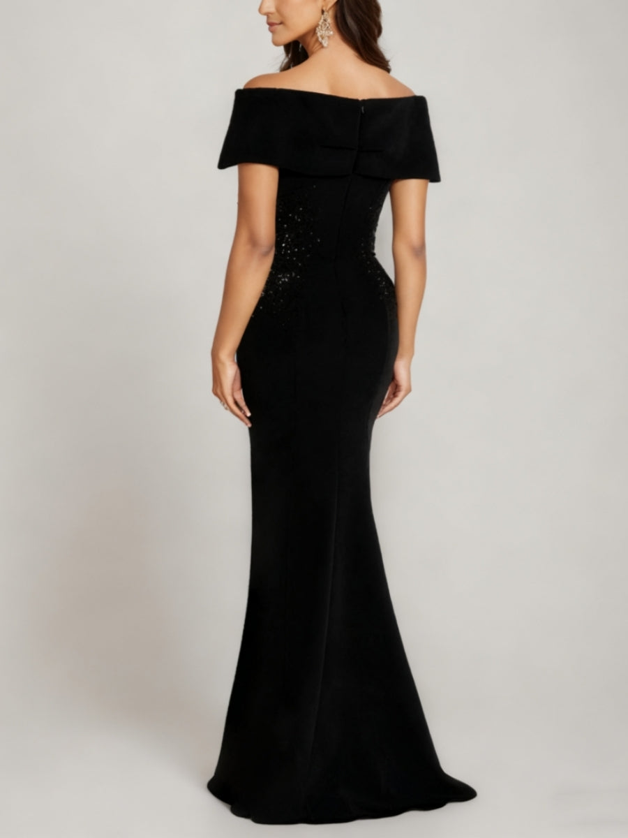 Trumpet/Mermaid Off-The-Shoulder Evening Dresses Floor-Length Party Dresses Beading BabaMila