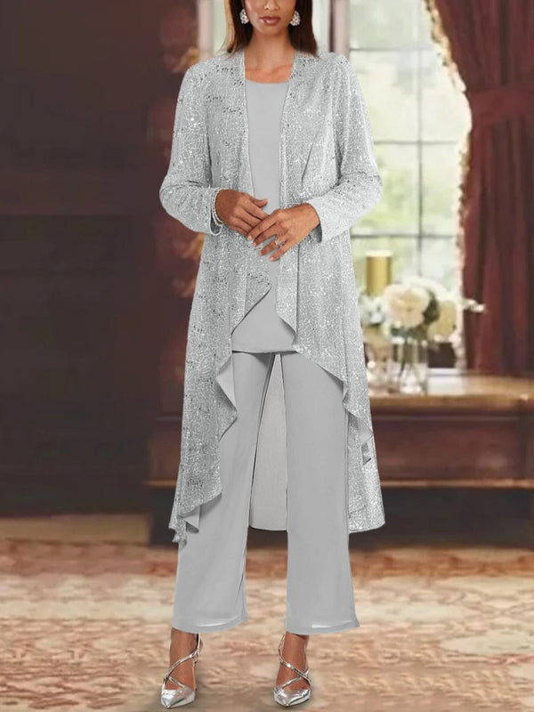Chiffon Sequins Scoop Mother Of The Bride Pantsuits With Jacket BabaMila