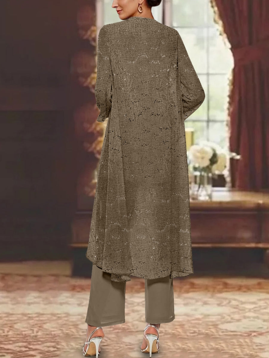 Chiffon Sequins Scoop Mother Of The Bride Pantsuits With Jacket BabaMila