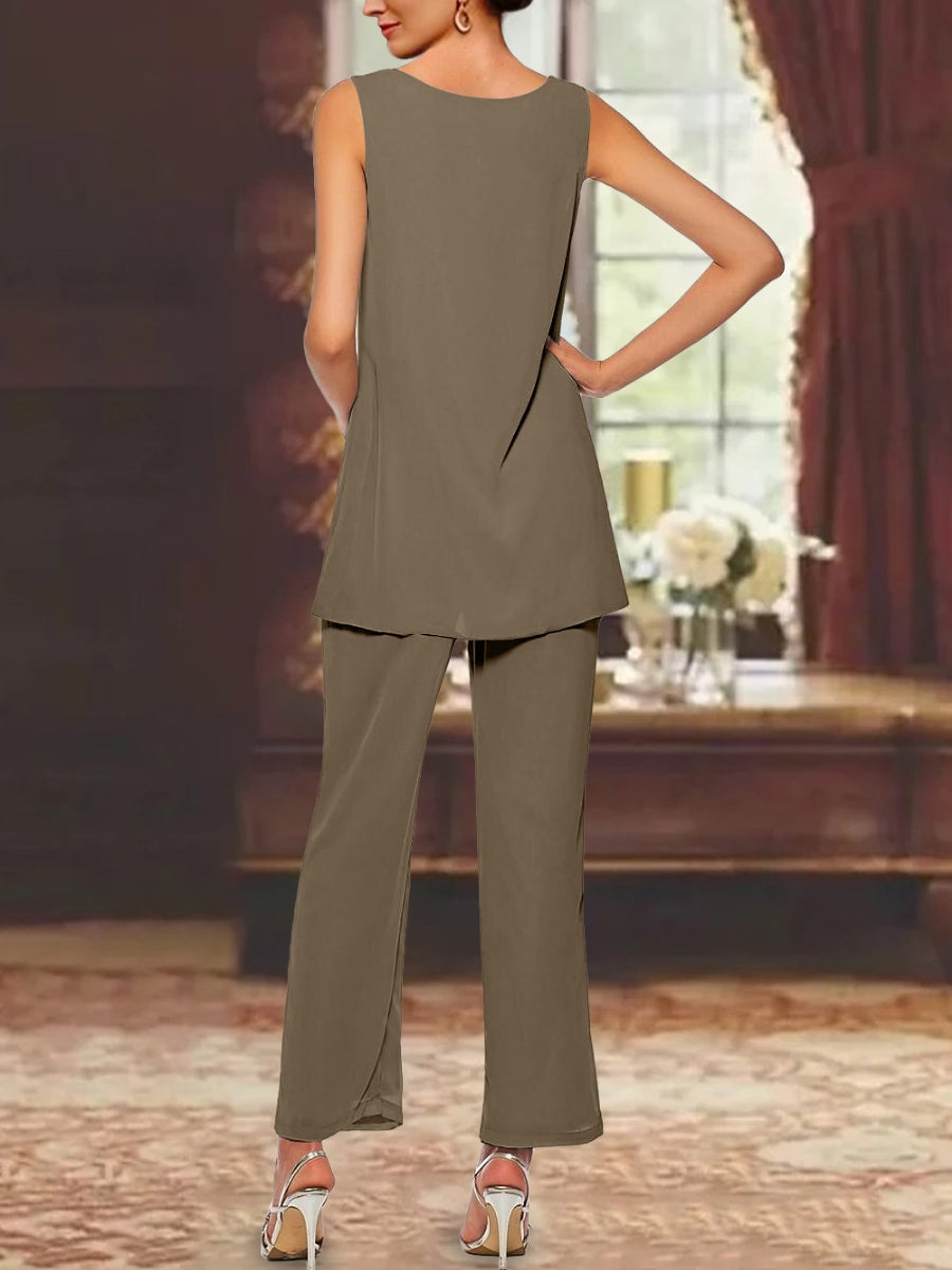 Chiffon Sequins Scoop Mother Of The Bride Pantsuits With Jacket BabaMila