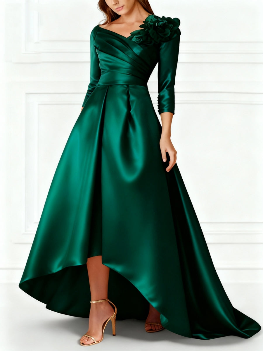 A-Line/Princess 3/4 Sleeves V-Neck Mother Of The Bride Dresses Sweep Train BabaMila