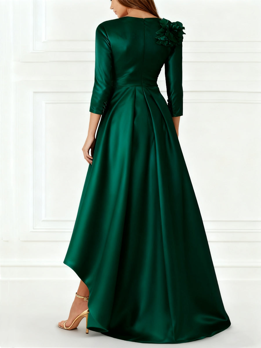 A-Line/Princess 3/4 Sleeves V-Neck Mother Of The Bride Dresses Sweep Train BabaMila