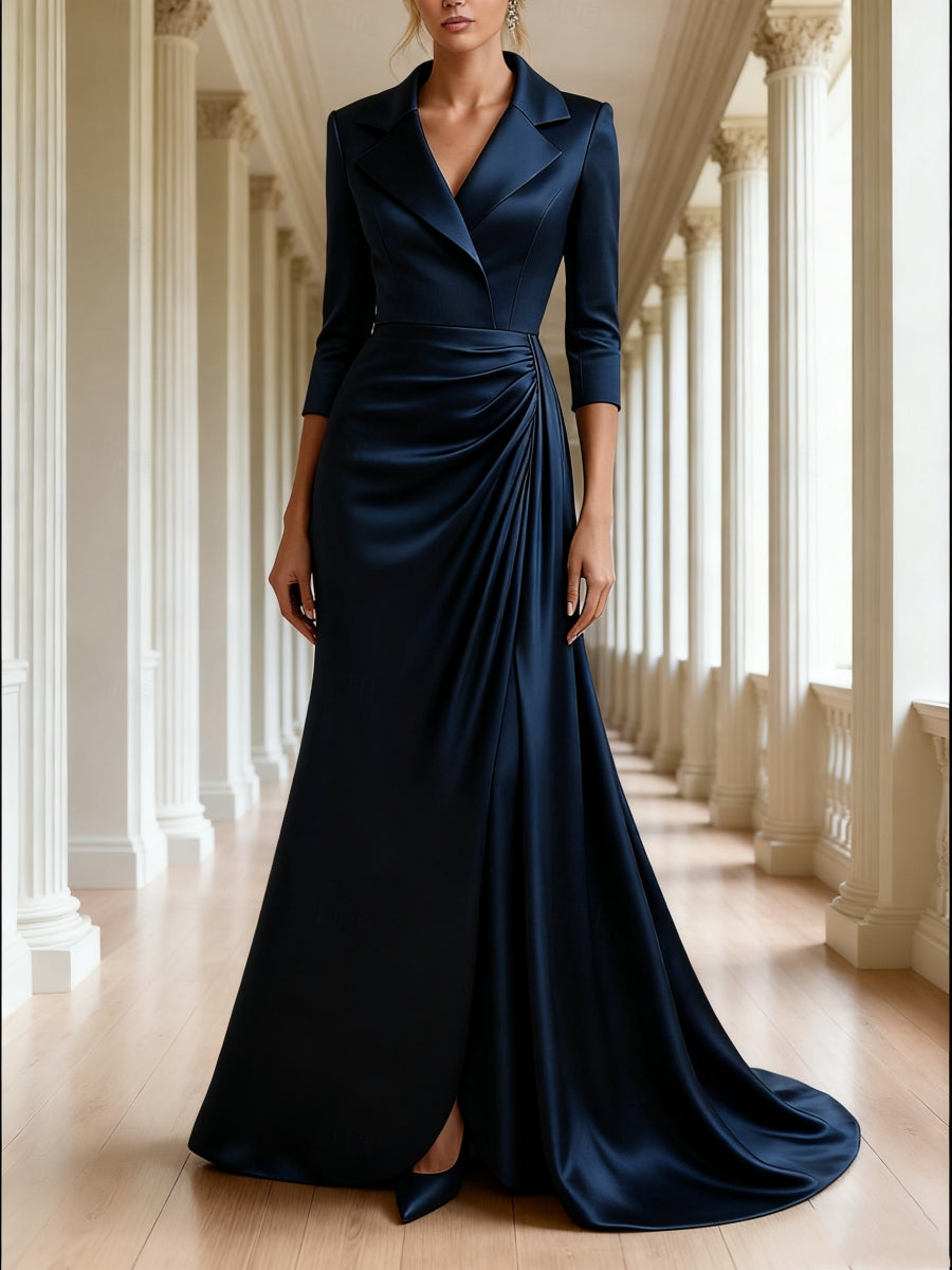 Trumpet/Mermaid 3/4 Sleeves V-Neck Mother Of The Bride Dresses Floor-Length BabaMila