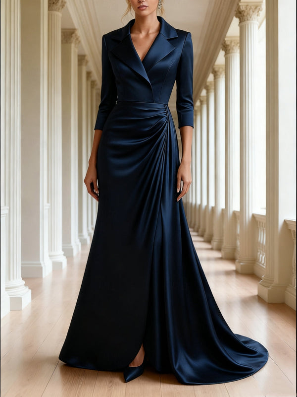 Trumpet/Mermaid 3/4 Sleeves V-Neck Mother Of The Bride Dresses Floor-Length BabaMila