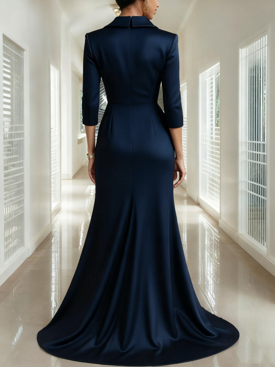 Trumpet/Mermaid 3/4 Sleeves V-Neck Mother Of The Bride Dresses Floor-Length BabaMila