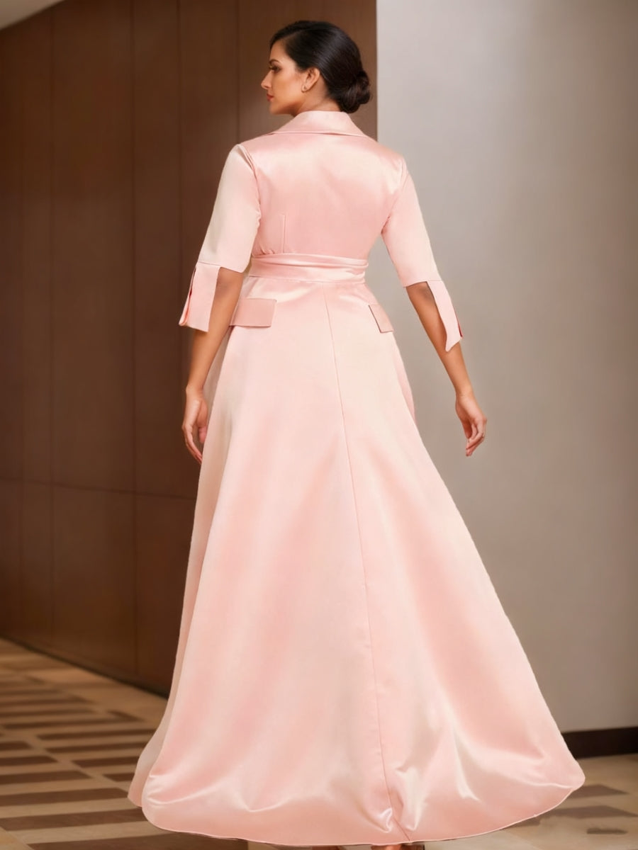 A-Line/Princess Half Sleeves V-Neck Floor-Length Plus Size Mother Of The Bride Dresses With Sash BabaMila
