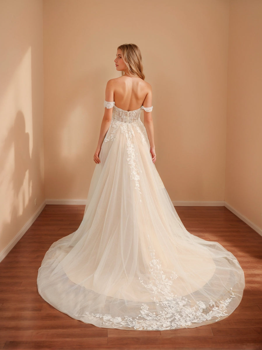 A-Line/Princess Sleeveless Long Wedding Dresses with Appliques & Split Side BabaMila
