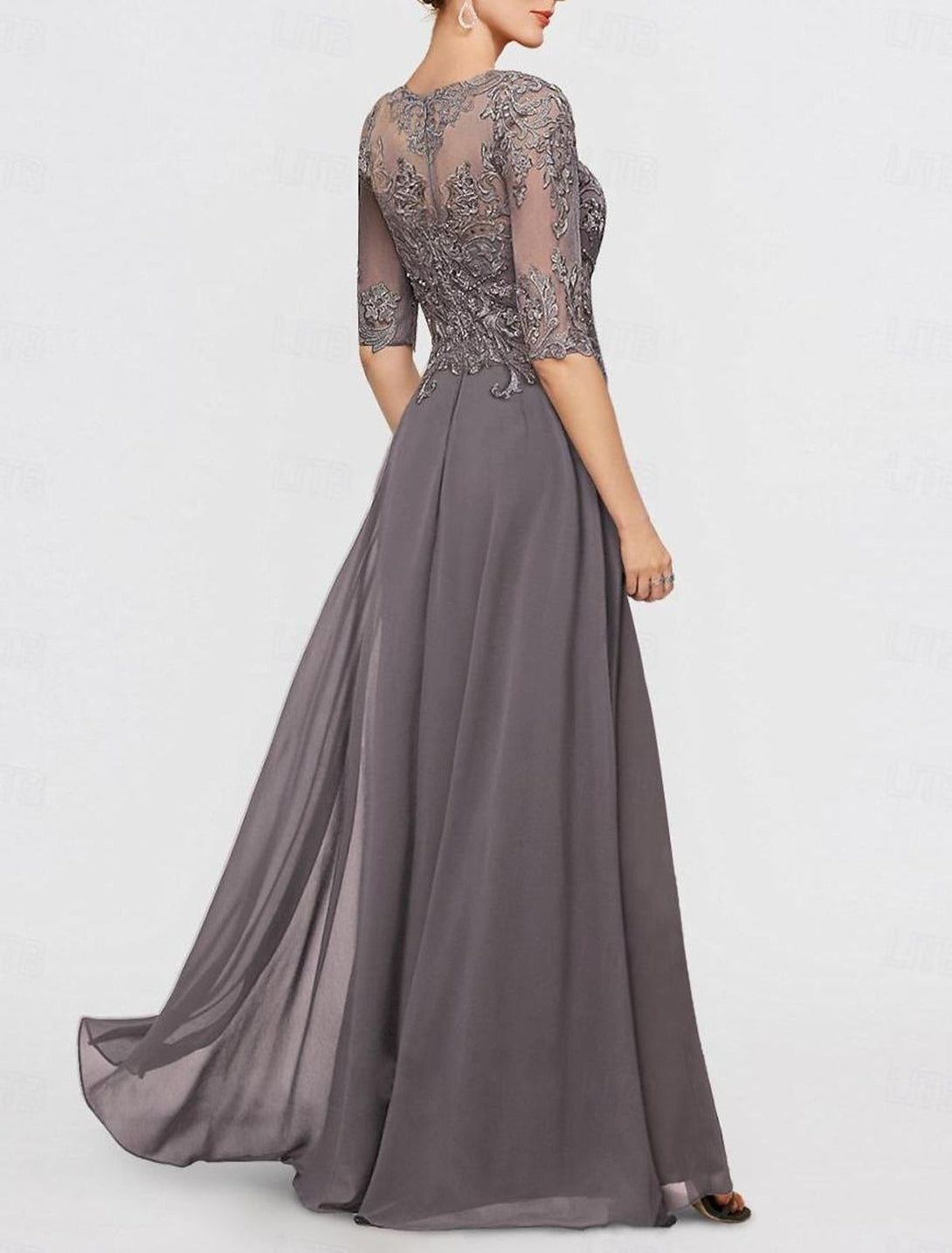 Chiffon Jewel Neck Half Sleeves Ankle-Length Mother Of The Bride Pantsuits With Lace BabaMila