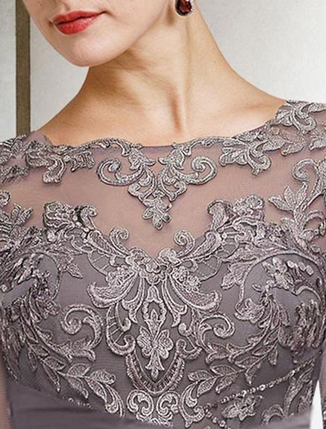 Chiffon Jewel Neck Half Sleeves Ankle-Length Mother Of The Bride Pantsuits With Lace BabaMila