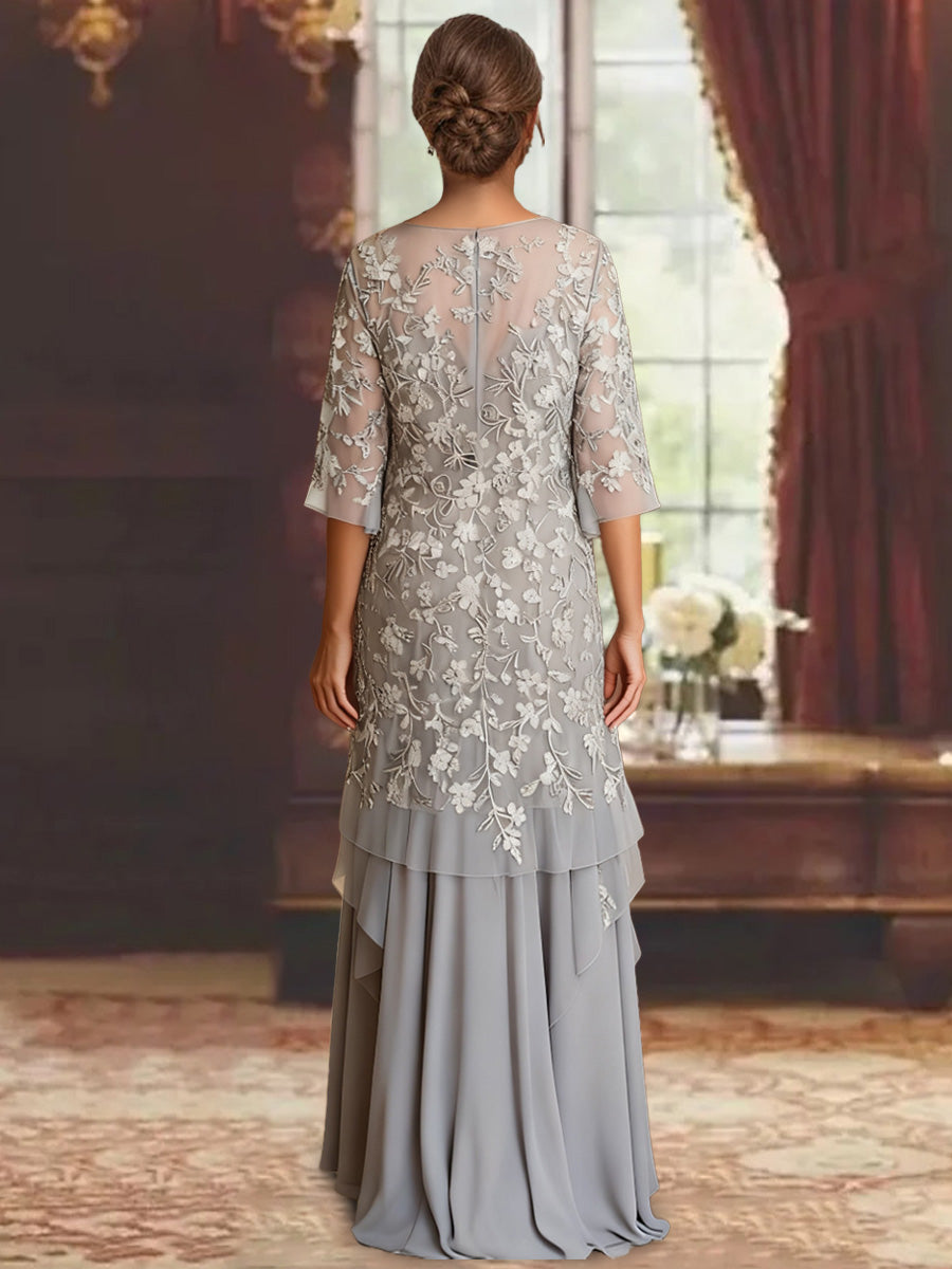 A-Line/Princess Chiffon Half Sleeves Lace Mother Of The Bride Dresses Ankle-Length BabaMila
