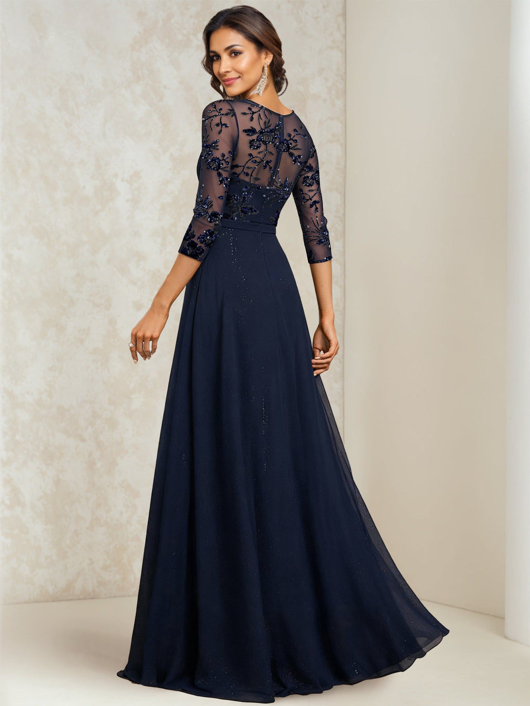 A-Line/Princess Scoop Lace Sequins Mother Of The Bride Dresses Illusion BabaMila