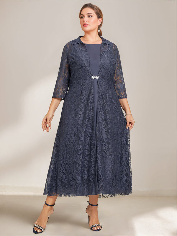 A-Line/Princess Scoop Chiffon Plus Size Mother Of The Bride Dresses With Lace Wrap/Jacket BabaMila