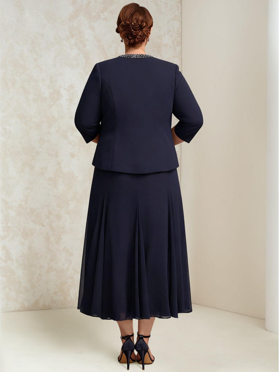 A-Line/Princess Chiffon Scoop Plus Size Mother Of The Bride Dresses With Wrap/Jacket Beading BabaMila