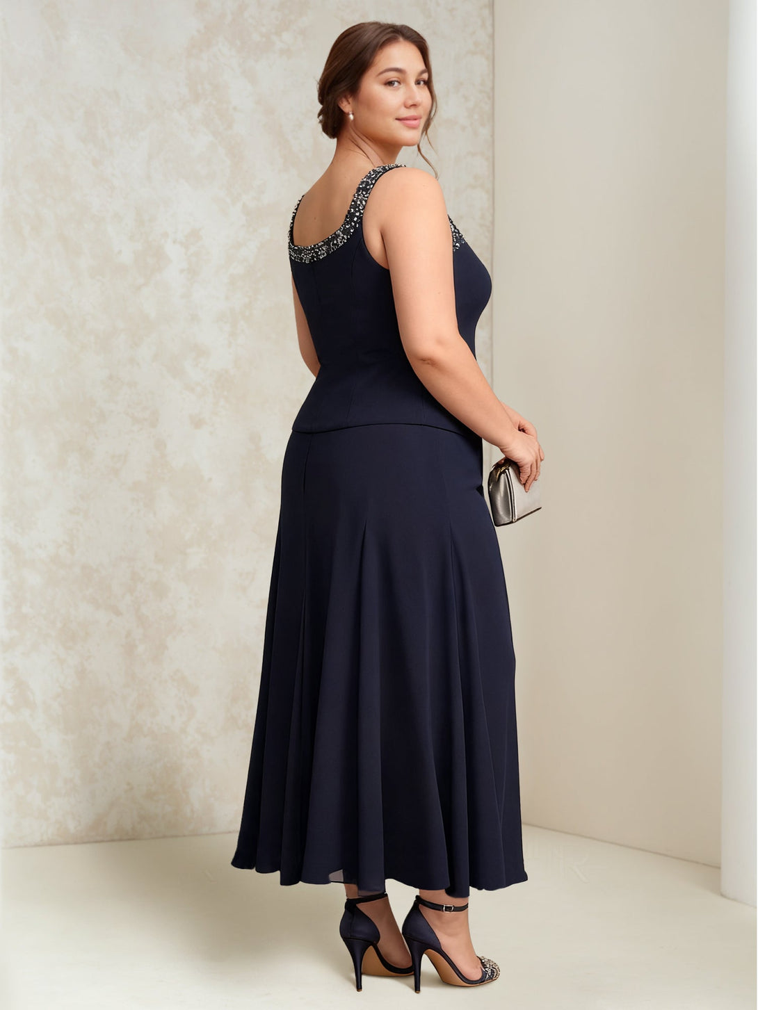A-Line/Princess Chiffon Scoop Plus Size Mother Of The Bride Dresses With Wrap/Jacket Beading BabaMila